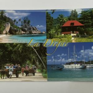 ECA IMAGE POSTCARD SMALL - ANSE SOURCE D'ARGENT, TRADITIONAL HOUSE, OXCART, PORT No.119