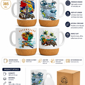 Ceramic Mugs with Lid and Cork Base 385 ml